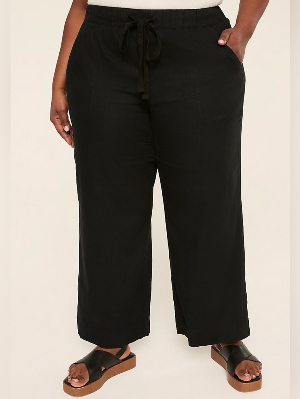 $80 NWT Lane Bryant Linen-Blend Wide Leg Pant 24 Black
